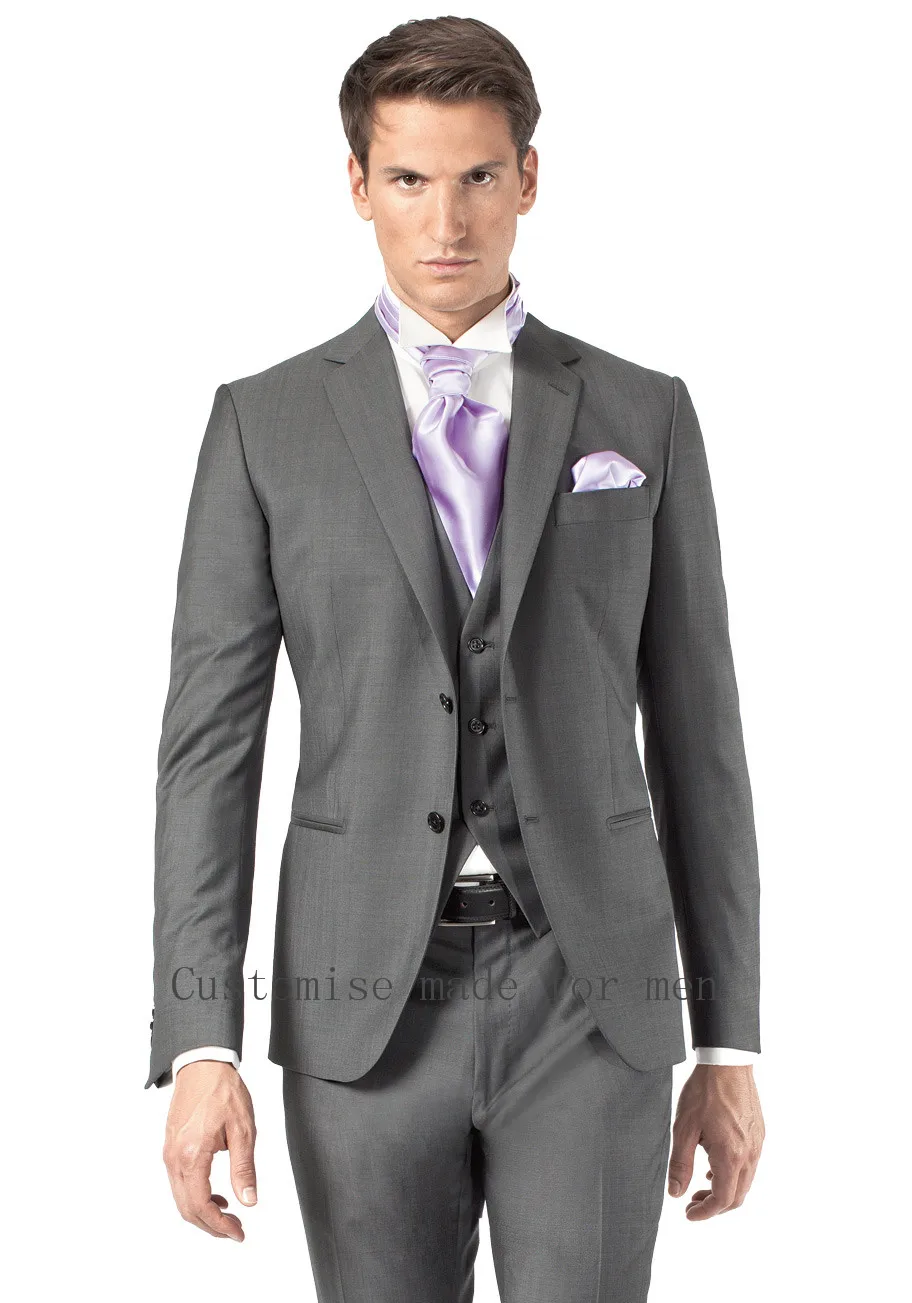 

Wedding Tuxedo Slim Fit Groom Wear Gray Custom Made 3 Piece Suits 2022