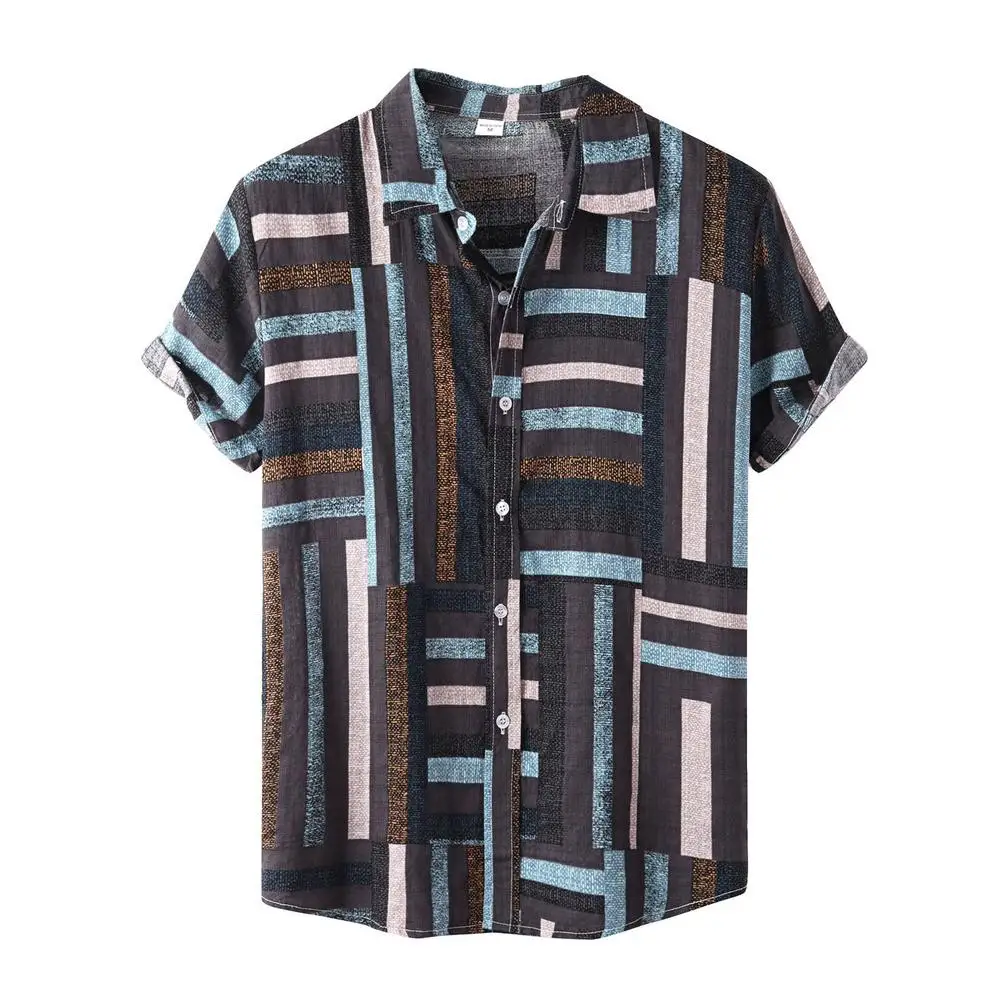 

Shirts Cotton Linen Button Down Hawaiian Short Sleeve Top For MenExpand Collar Regular Version Button Casual Shirt