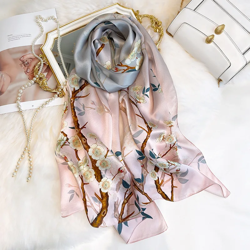 

100% шелковые шарфы, женский платок, головной шарф, 2021 Женская шаль, Женский хиджаб, пончо, Пляжная мягкая бандана, женская фирменная Пашмина