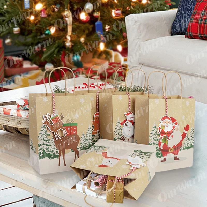 6 шт. Рождественский подарок сумки Санта крафт Бумага Подарочный пакет с ручками