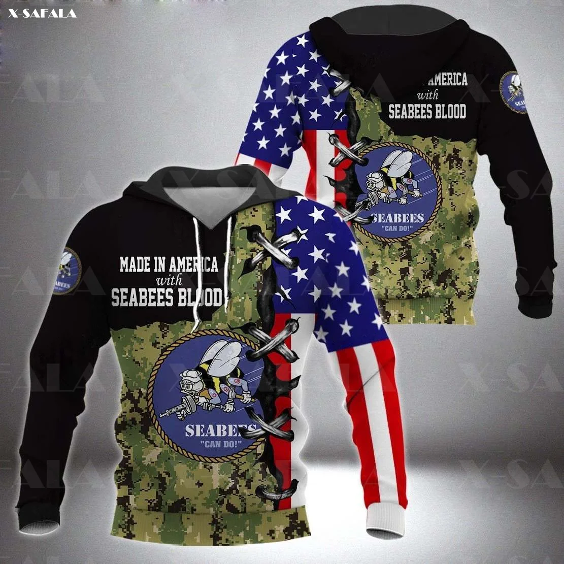 American Army U.S NAVY SEABEES LIMITED EDIT  Print Zipper Hoodie Man Female Pullover Sweatshirt Hooded Jacket Jersey Tracksuits