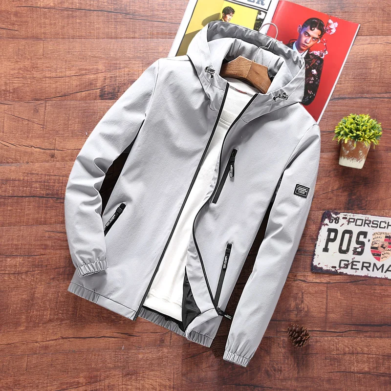 Мужская куртка с капюшоном черная приталенная принтом размеры до 4XL верхняя