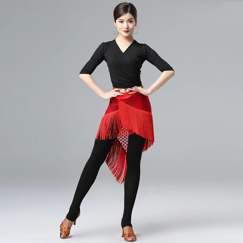 Новая латинская юбка для танцев Треугольники шарф короткая с бахромой женские