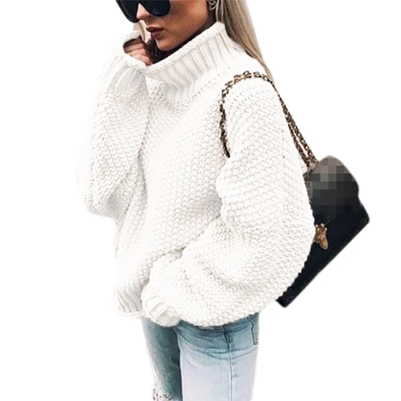 

Women Batwing Long Sleeve Sweater Turtleneck Solid Color Chunky Knit Jumper Tops M5TE