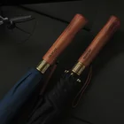 Зонт от дождя, ветрозащитный, автоматический, для мужчин и женщин, 8K, из дерева, с длинной ручкой