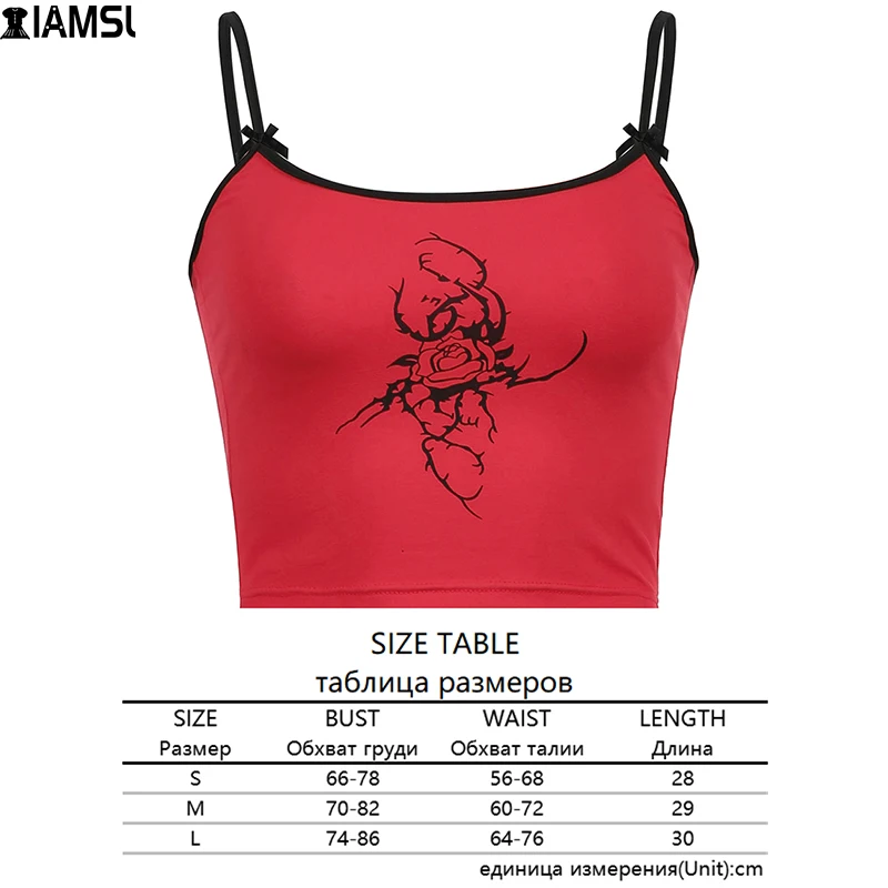 

IAMSURE Gothic Floral Printed Crop Tops Women 2021 Fashion Slim Ribbed Knited Camisoles Sexy Dark Tank Top Casual Y2K Streetwear