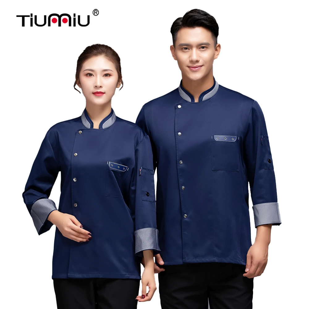 

Новое поступление унисекс Униформа шеф-повара серый воротник с длинным рукавом ресторан отель кухни рубашки еда обслуживание парикмахерск...