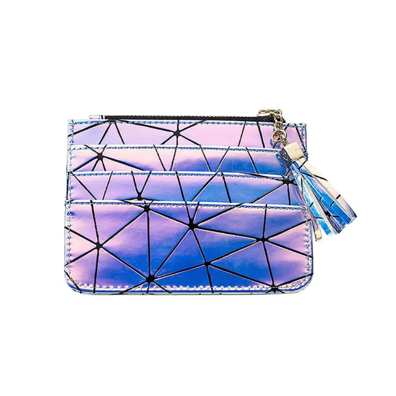 

New Mirror Multi Card Laser Card Package Zipper Large Capacity Coin Purse Wallet Geometric Diamond Card Package