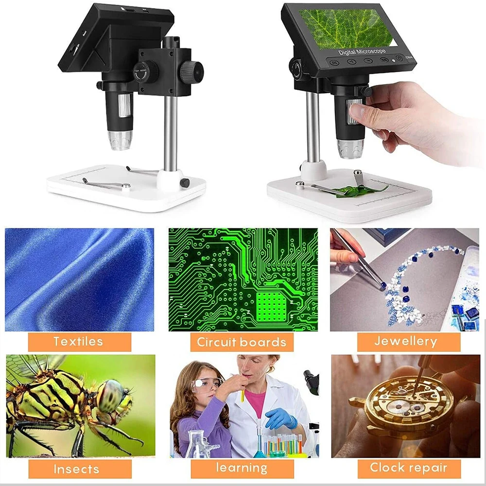 

1000X 12.0Mp Usb Digitale Elektronische Microscoop 4.3 "Lcd-Scherm Vga Microscoop Met 8 Led Stand Voor Pcb Moederbord Repareren