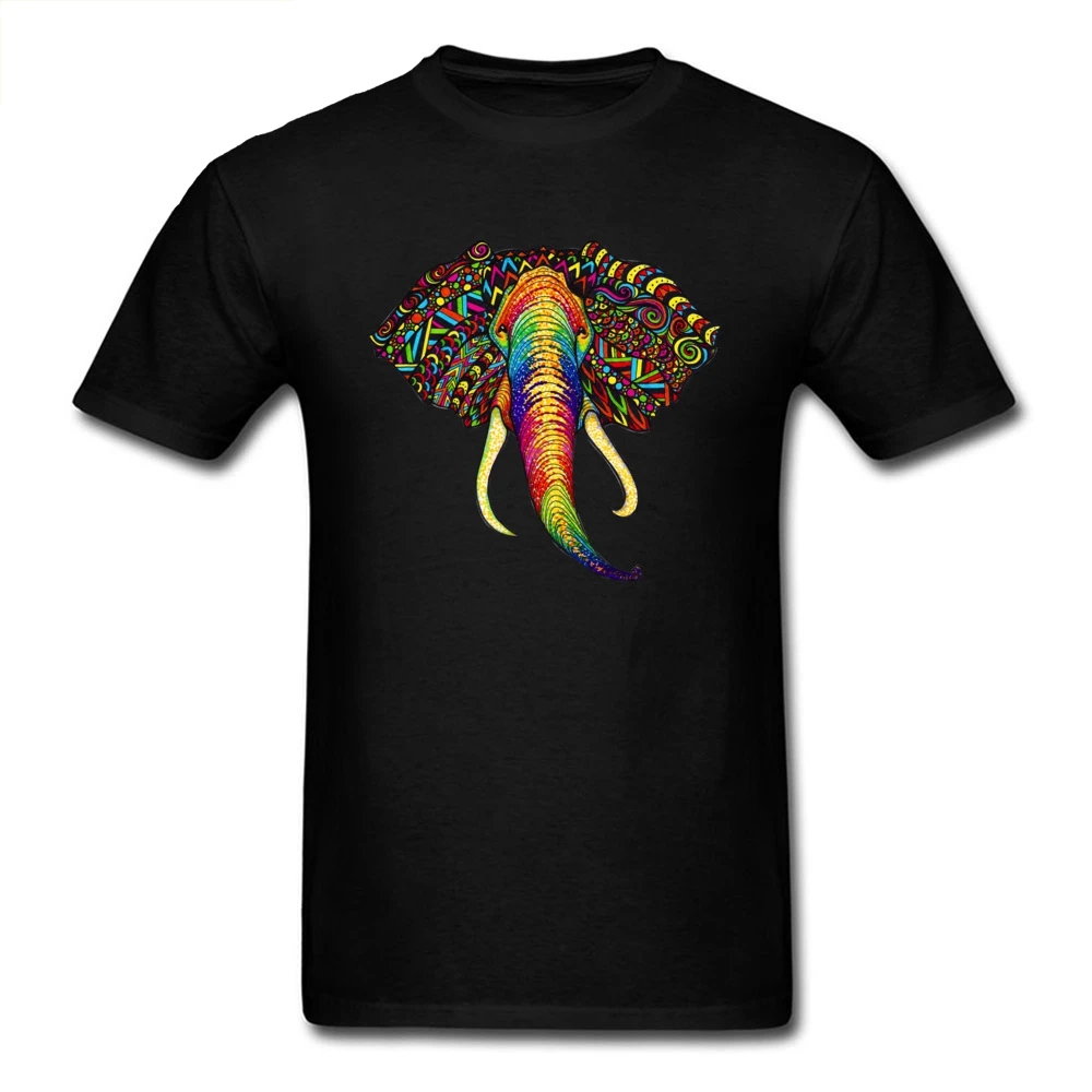 

Elephant Tops & Tees Art Design Men T-shirt Mens Tshirt Guys Colorful Animal Print T Shirts Slim Fit Street Clothes Cotton Black