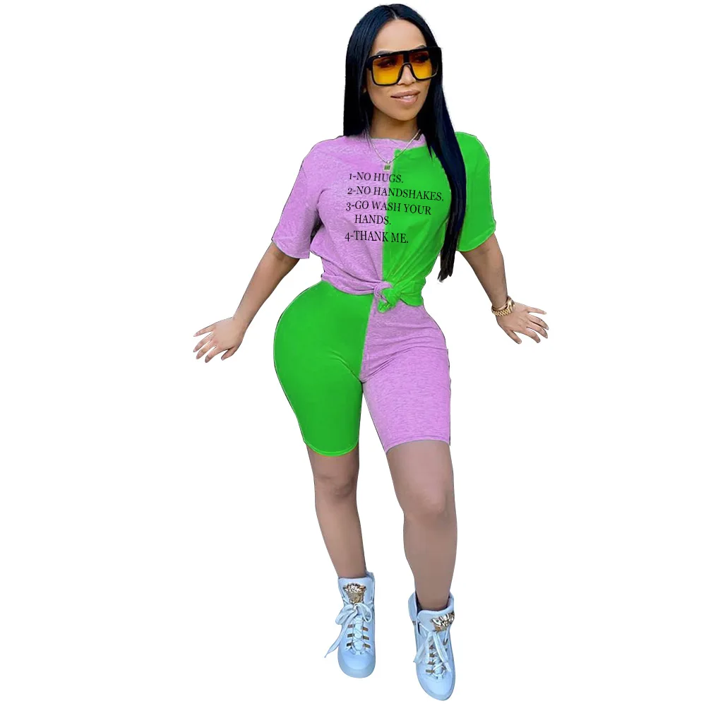 

Women Set Tracksuits Letter Print Short Sleeve Tops Shorts Sexy Night Party Fitness Two Piece Suit Outfits