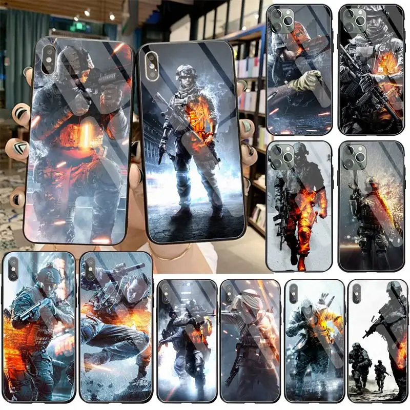 

HPCHCJHM shooting game BATTLEFIELD Black Phone Case Tempered Glass For iPhone 11 Pro XR XS MAX 8 X 7 6S 6 Plus SE 2020 case