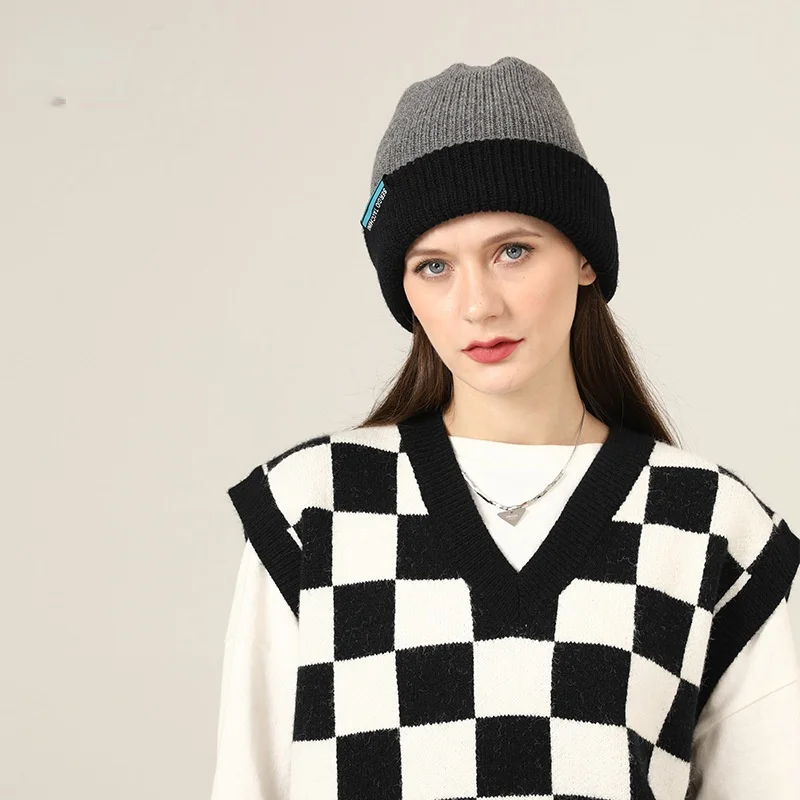 

2021 New Double Sided Beanie Hat Warm Autumn Women Knit Beanie Hat Cuff Beanie Watch Cap for Girls Winter Skull Hats for Female
