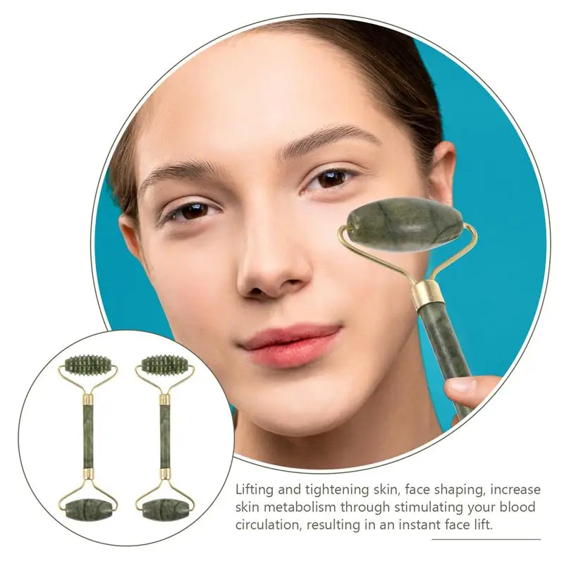 

2pcs Facial Massager Jade Massage Roller Facial Skin Massager Roller Jade Stone Facial Body Gua Sha Massager Scrapping Tool