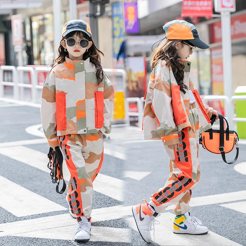 

Girls Clothing Set Teen School Spring New Camo Girls Sport Suit Jacket Pants Kids Tracksuit for Girls Clothes 10 12 13 Years