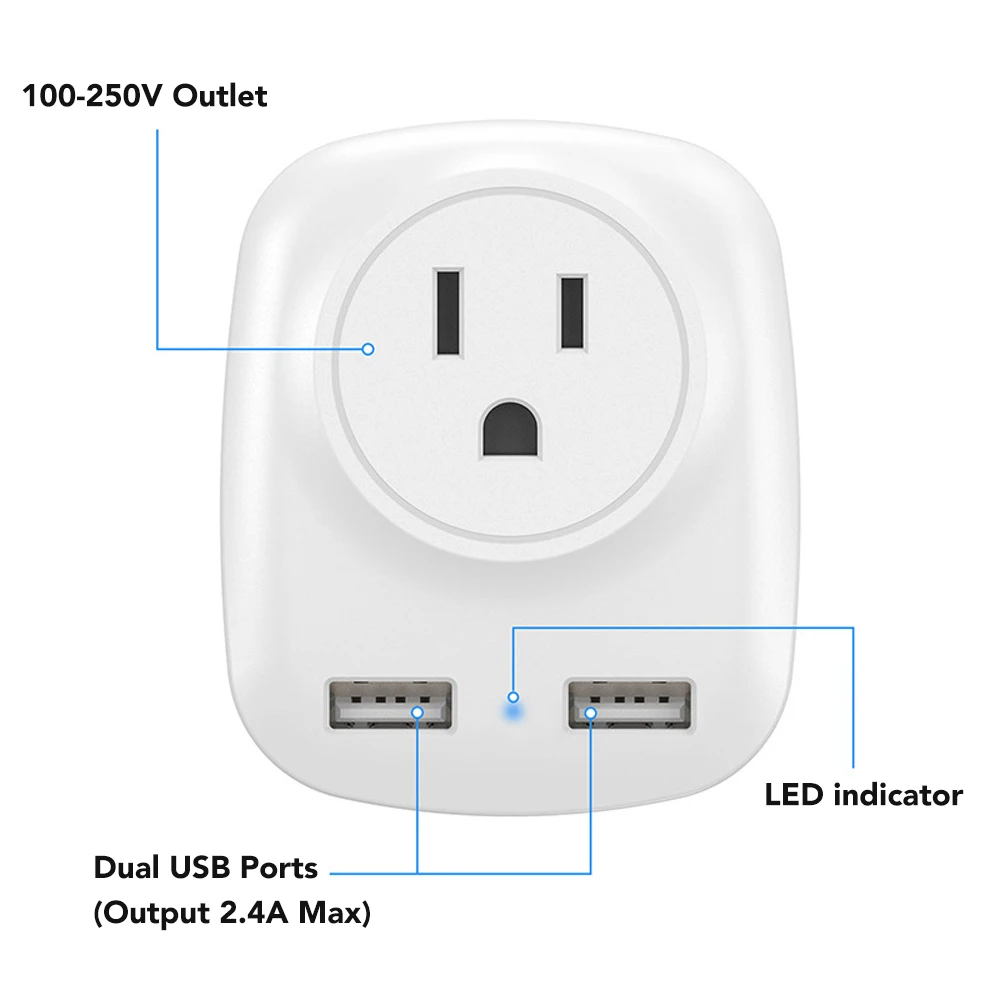 European Plug Adapter International Travel Power Outlet Socket with 2 USB Charger for iPhone Europe Spain Iceland Greece Italy | Мобильные
