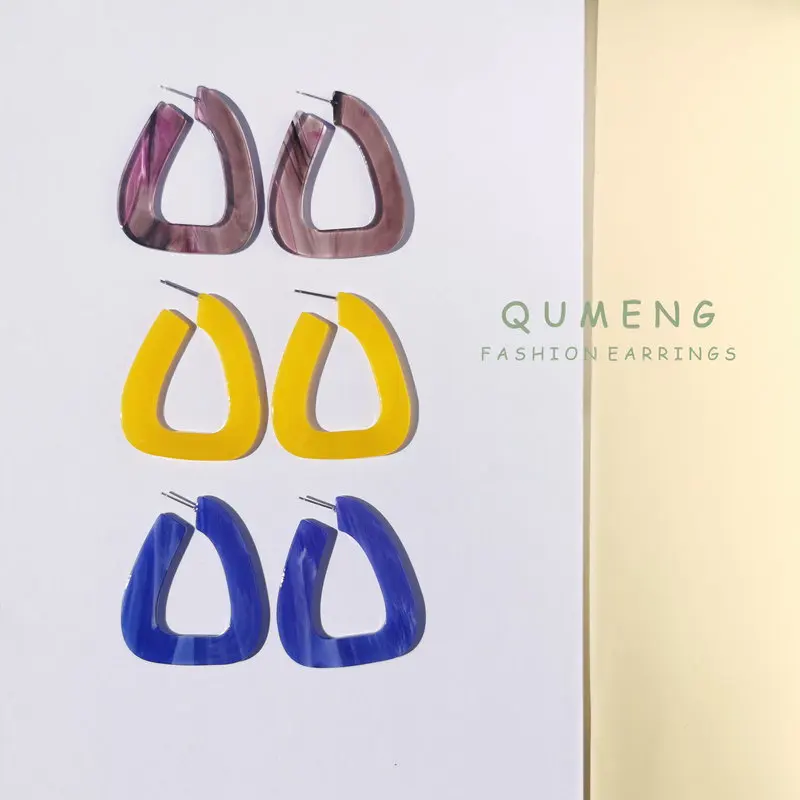 Простые Красочные Серьги QUMENG из смолы 2020 буквы C U образные акриловые серьги для
