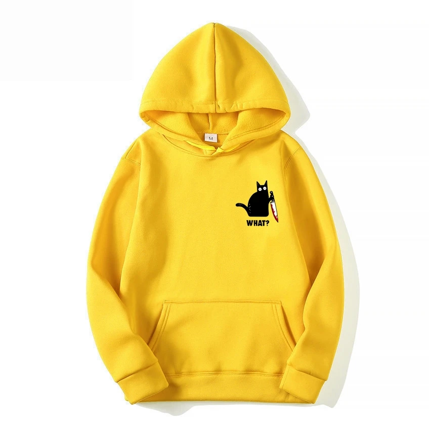 

Black Cat WHAT Print Hoodies Men/Women Hooded Sweatshirts Harajuku Hip Hop Hoodies Sweatshirt Male Japanese Streetwear Hoodies