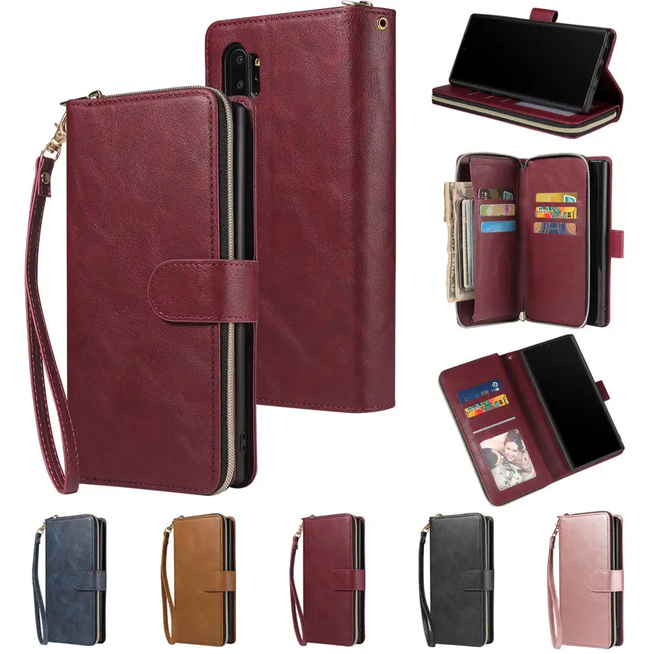 

For Samsung Note 10 Lite Luxury Flip Leather 9-Card Zipper Case Samsung Galaxy Note 10 Plus Stand Cover For Galaxy Note 10 Case