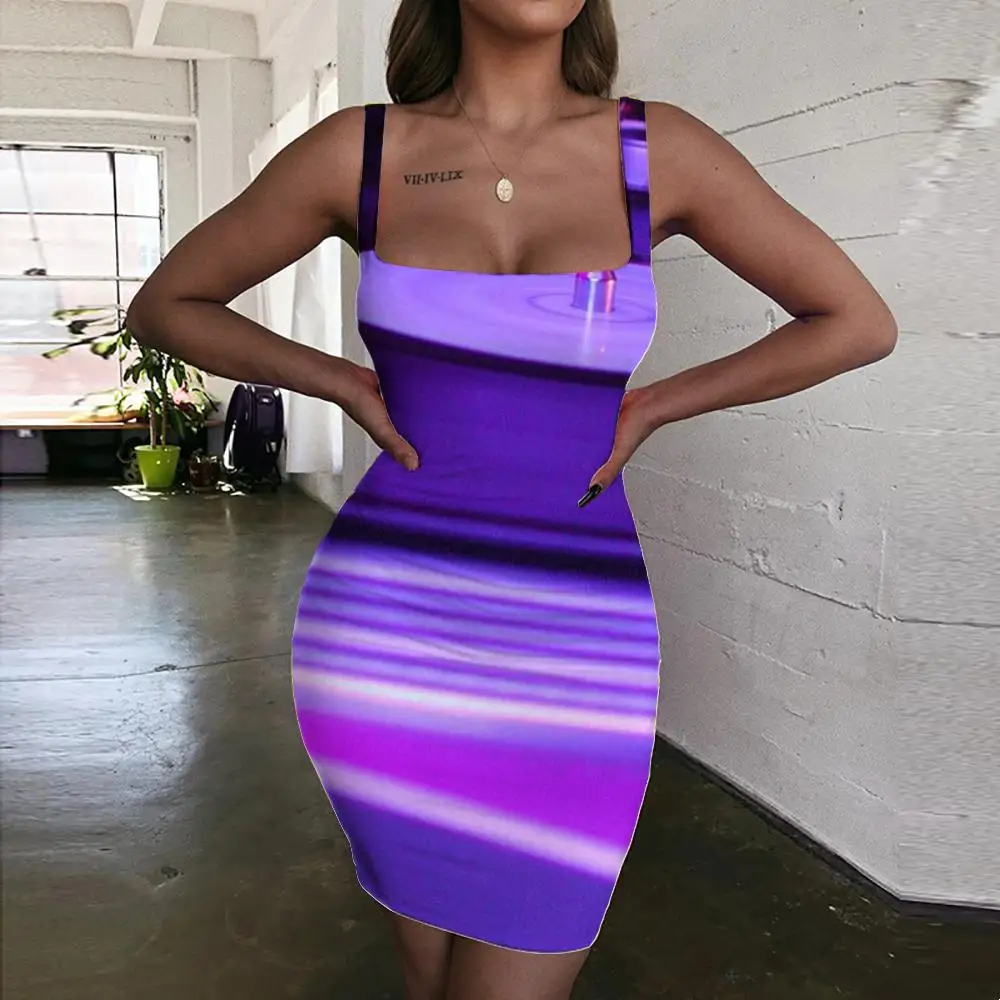 

KYKU Music Dresses Women Retro Vestido Sexy Purple 3d Print Womens Clothing Party Vintage Boho High Quality