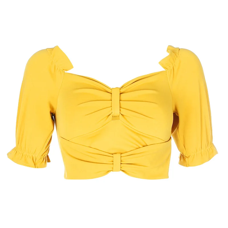 

Summer sexy bow-knot chest-shaped square neckline short-sleeved T-shirt women