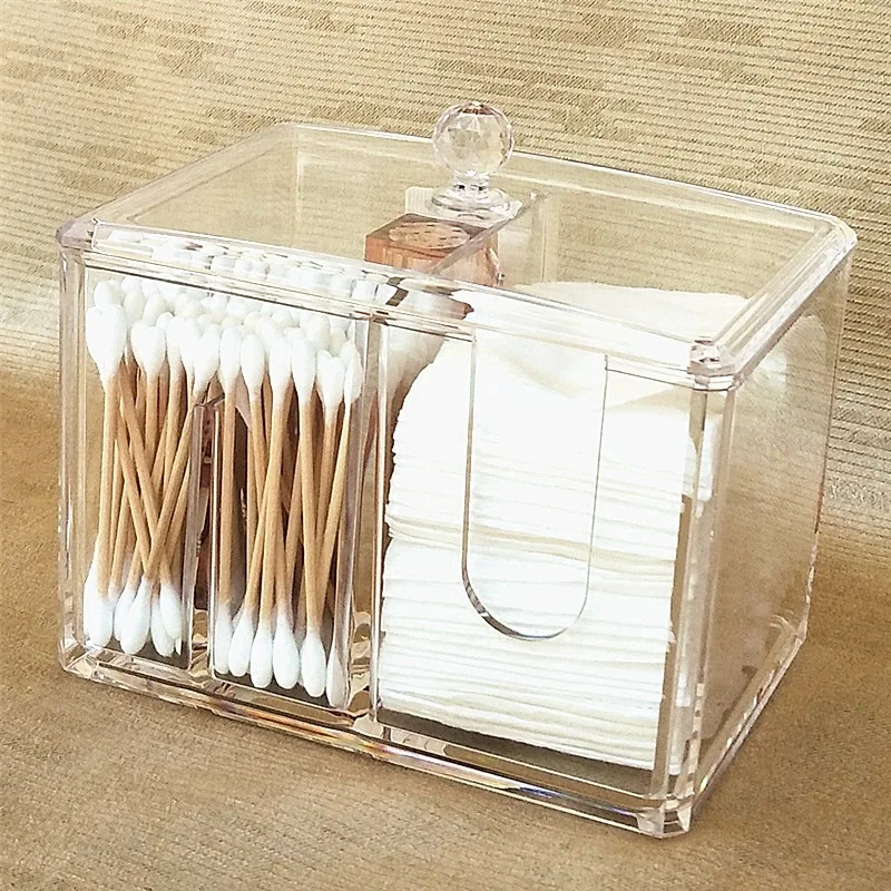 Cotton Ball And Swabs Holder Acrylic Vanity Countertop Organizer Box Beauty Bathroom Accessories