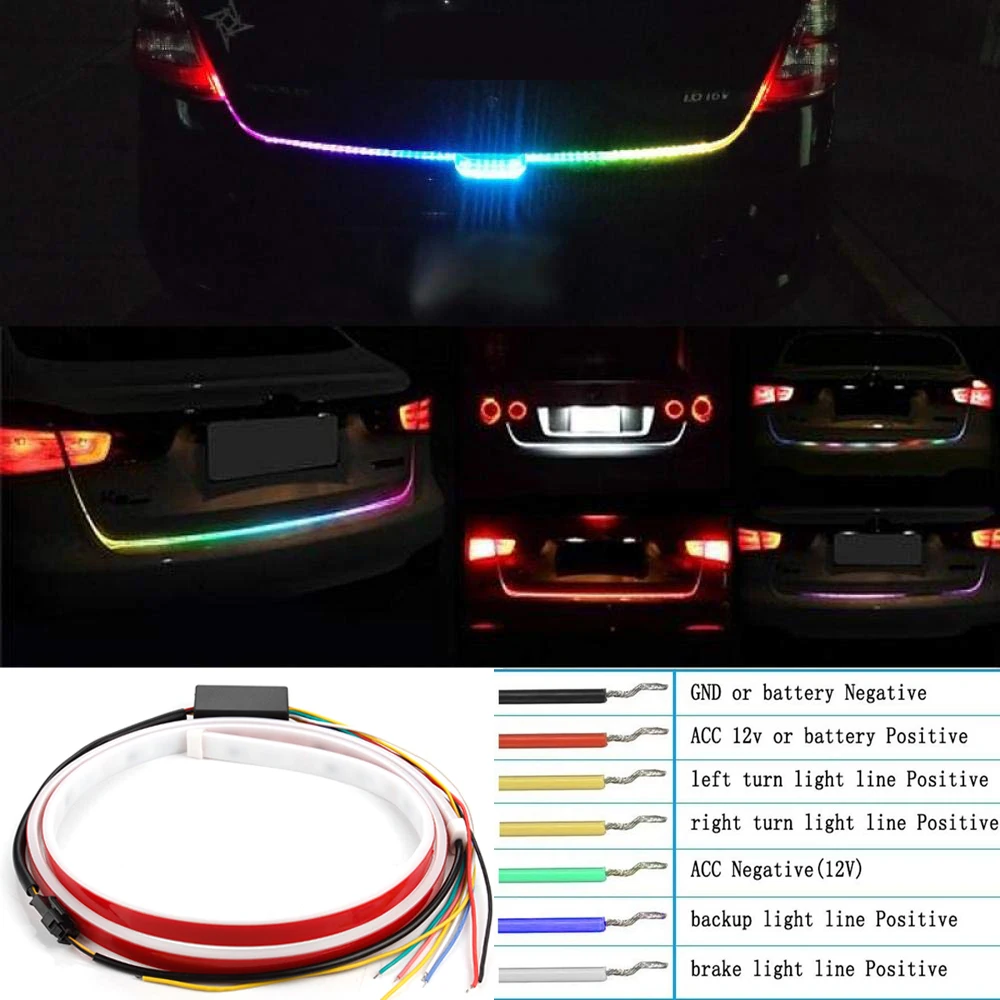 

Автомобильная светодиодная лента RGB для заднего хода, сигнальная лампа для багажника, динамический стример, сигнал торможения, поворота, св...