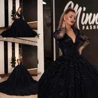 sexy black ball gown quinceanera dresses v neck lace applique evening prom dress sweet 15 formal dress evening gowns