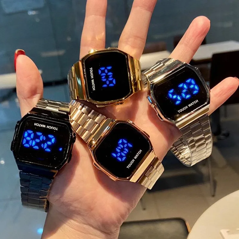 

Women Brand Oval Design Watches Fashion Men's LED Display Digital Watch Stainless Steel Wristwatch Black/gold/silver Watches