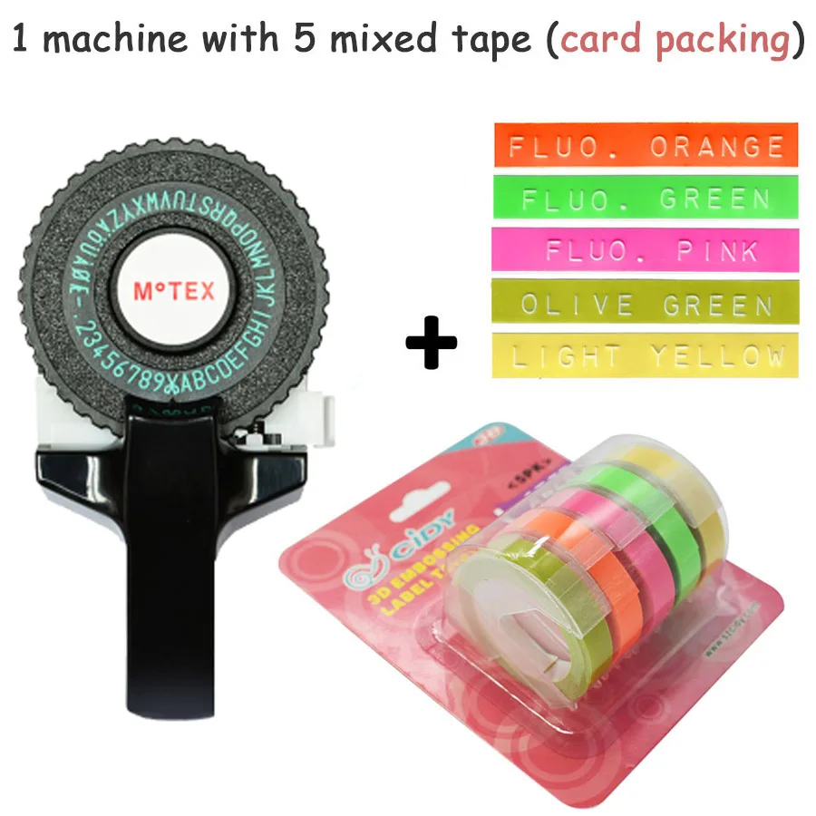 Черный цвет MoTex E101 принтер мини DIY Ручная Совместимость для dymo 3D тиснение ручная лента ручная машинка надпись машина - Цвет: machine add 5 mixed