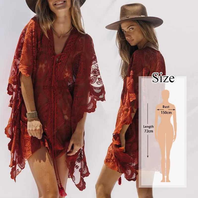 Q878-Red-907 Туника накидка белая хлопковая Туника пляжное мини-платье Летняя женская пляжная одежда сексуальный купальник с v-образным вырезом и пуговицами спереди накидка Q907 - Цвет: Q878-Red-907