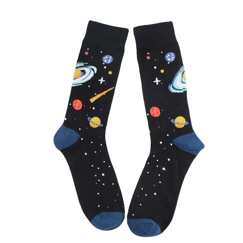 

Men Socks Star cartoon Fashion kawaii cute cotton Art Planet Stripe Street Wear Hip Hop Long Stocking Gifts for Men Usa Style