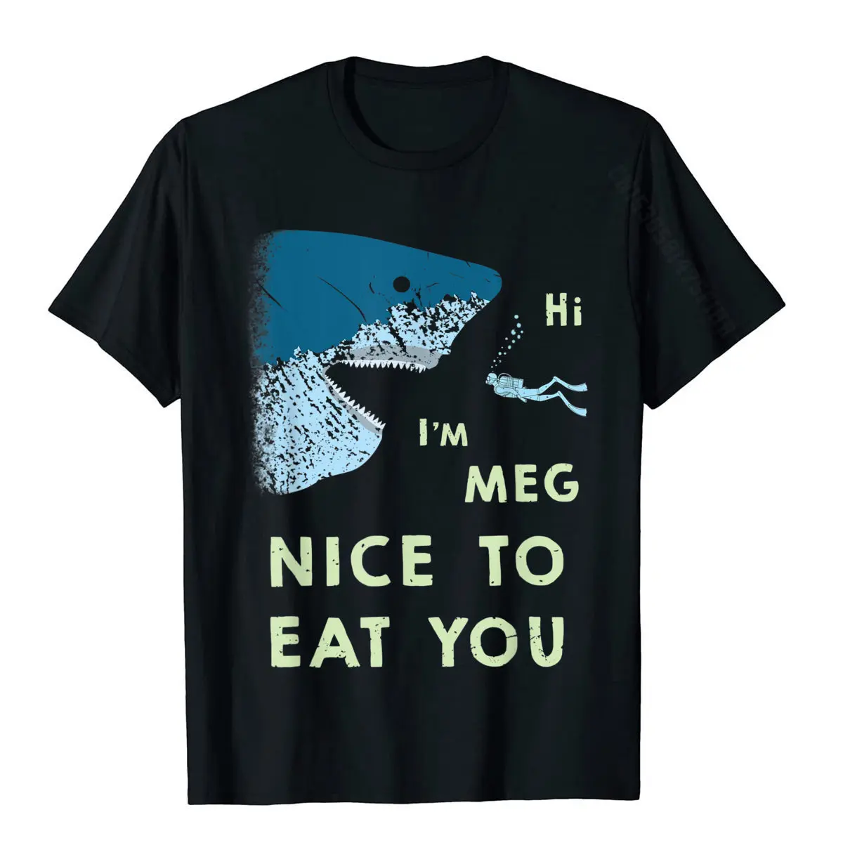 Megalodon T-Shirt | Funny Nice To Eat You Meg Shark T Shirt Special Casual Top T-Shirts Cotton Adult Tops T Shirt Casual