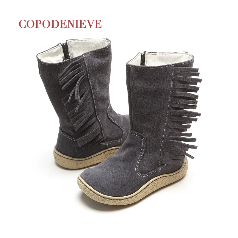 Детские ботинки copodenevie из оленьей и бархатной кожи Утепленные зимние с бахромой