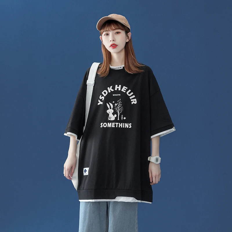 

HENCHIRY Новая Летняя женская модная повседневная футболка с коротким рукавом Harajuku большого размера из нейтрального хлопка с круглым вырезом Т...