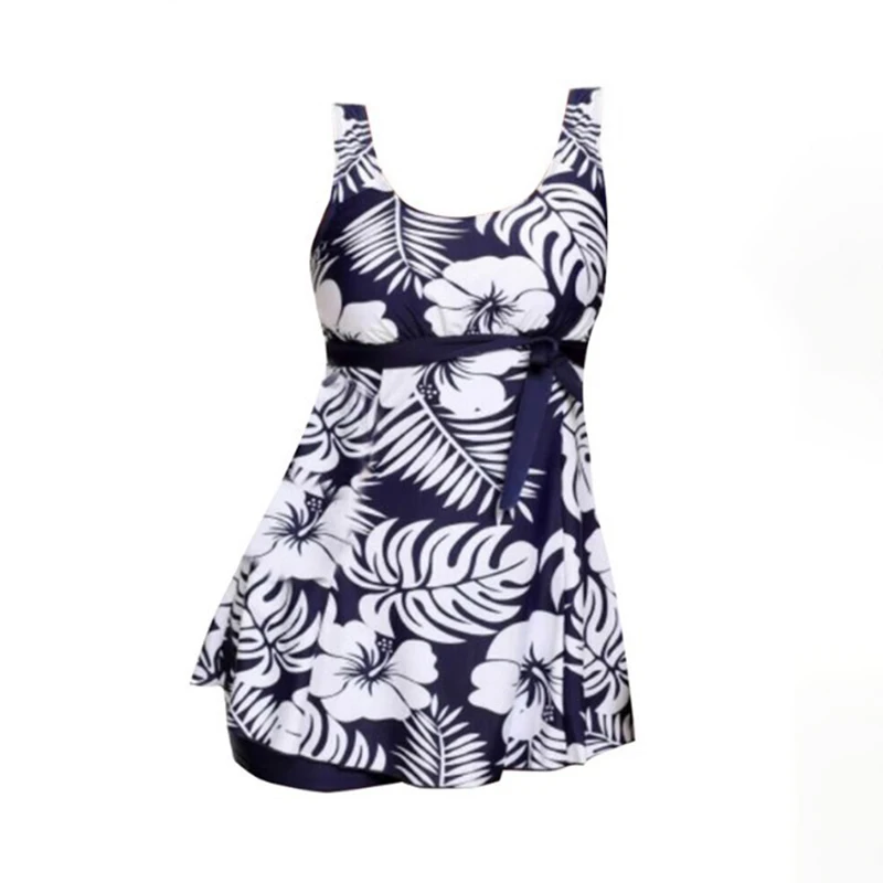 Купальник-танкини с принтом в виде голубых листьев плюс размер женский купальник