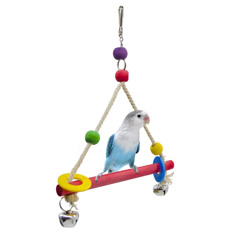 

Pet Bird Stand Perch Wooden Decorative Bead Parrot Swing Toy for Parakeet Budgie Cage Hanging Toys Hammock Swing Birds Supplies