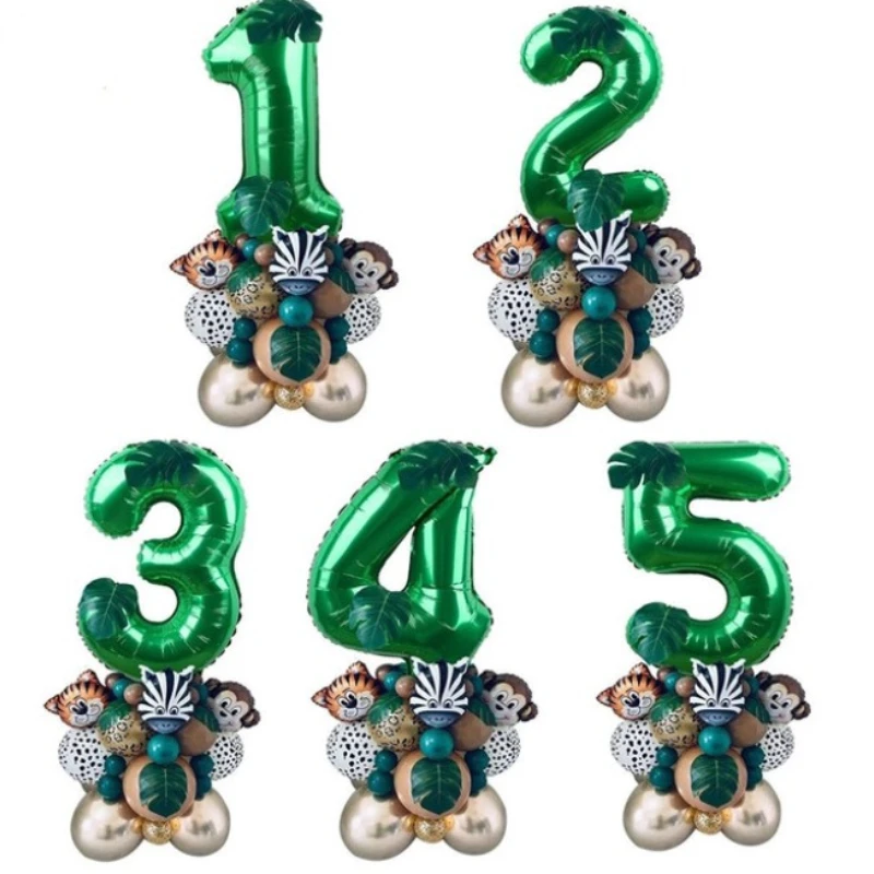 

Cartoon Animal Balloon Set Green Forest Animal Theme Children's Birthday Party Decor Namber Aluminum Foil Balloon Baby Shower