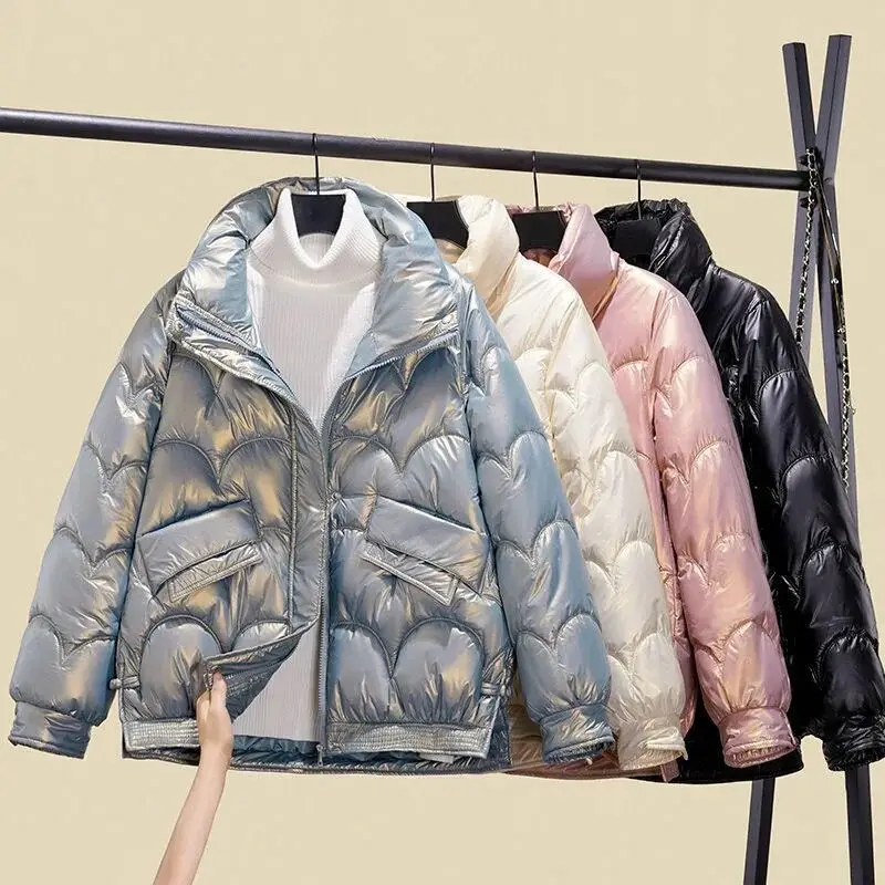 

Orwindny Glossy Women Winter Jacket Snow Wear Waterproof Wadded Coat Female Stand Collar Solid Warm Parkas High Street Clothes