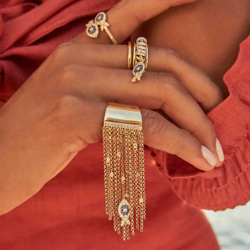 

Fashion Charm Silver Plated Copy 1:1 Replica,Yellow Multi Rings With Sliding Hoops And Fish Women Monaco Jewelry Gift