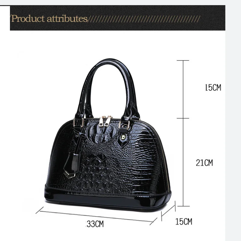

European and American Style Fashion Handbag Crocodile Pattern Patent Leather Women Tote Bag Ladies Shell Messenger Shoulder Bags
