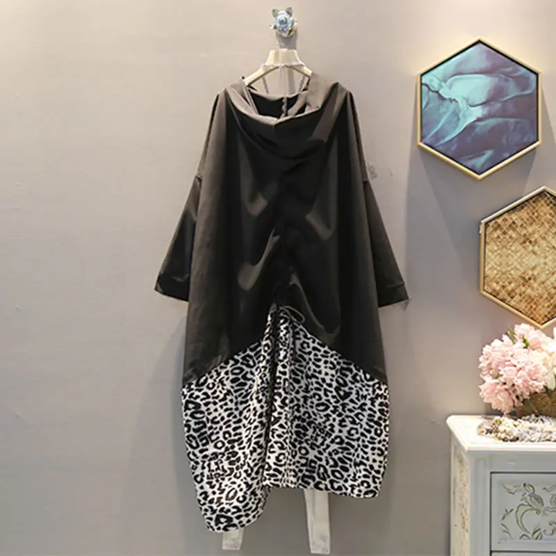 XITAO леопардовое платье с подолом женский модный пуловер Плиссированное