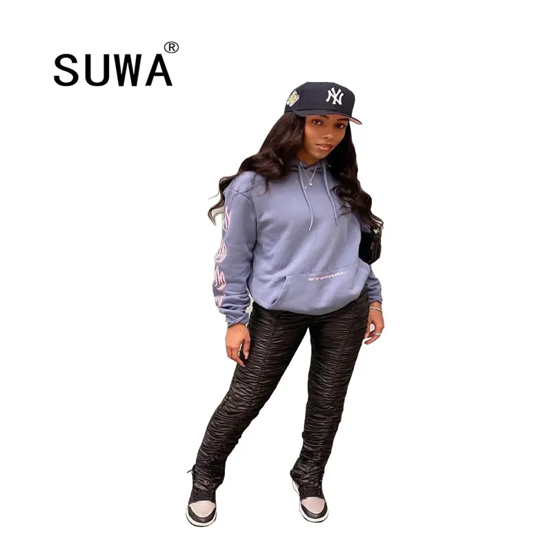 

All Black Stacked Legging Casual Outfits For Women High Waist Pants Vintage Streetwear Fashion Hip Hop Pants Wholesale
