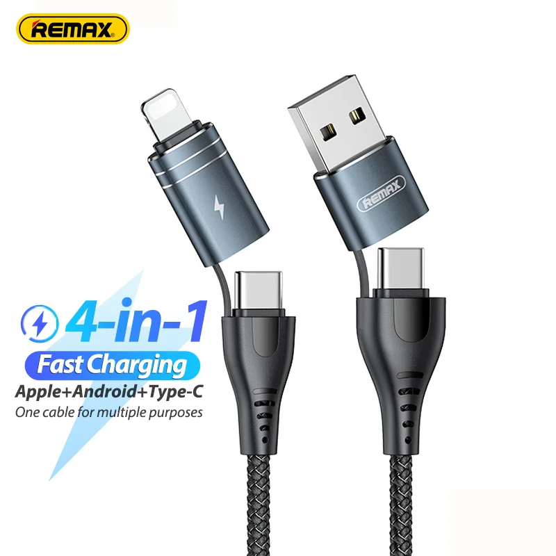 

Remax 4 in 1 USB Cable Fast Charging USB C to Lighting Cable For iphone 13 12 11Pro Type C Charger For Samsung xiaomi Date Cable