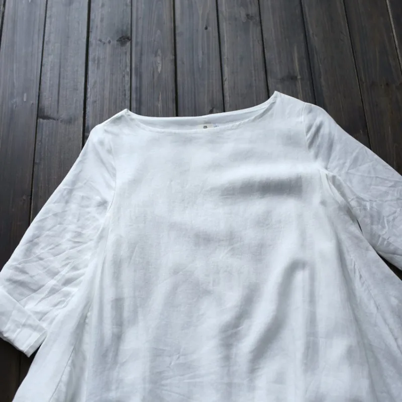 

Women's Sexy Round Neck Retro Printed Skirt Half Sleeve Cotton Linen Loose Casual Dress