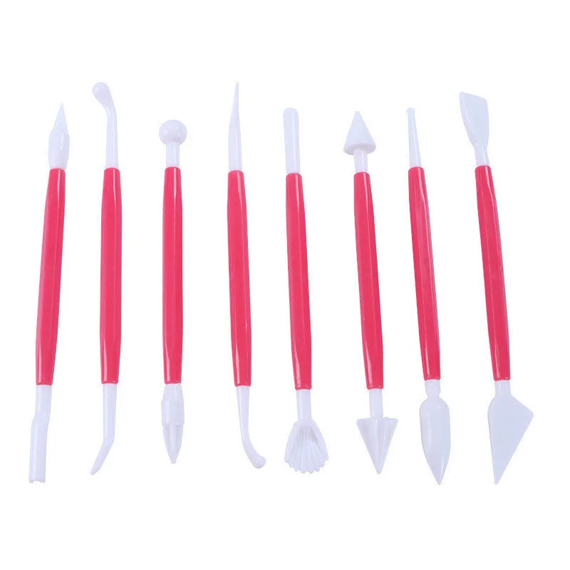 

8Pcs Double Ended(16 Shapes) Red Plastic Sculpting Tools DIY Cake Flower Decorating Fondant Sculpting Carving Cutting Tool