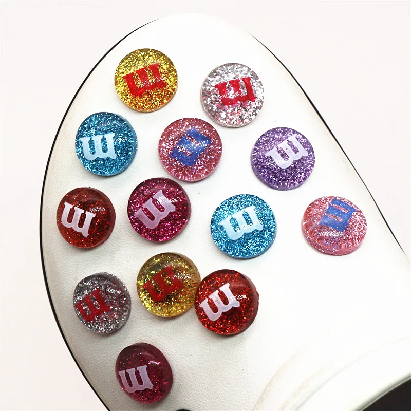 Dazzle Color Glitter M Bean Shoe Accessories 2020 Novel Shoe Buckle Charms Resin Croc Shoe Decoration fit jibz Kids Party Gifts