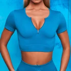 Трикотажная бесшовная сексуальная одежда для тренировок, Женская облегающая быстросохнущая футболка, осенние и зимние спортивные топы, укороченный топ для йоги