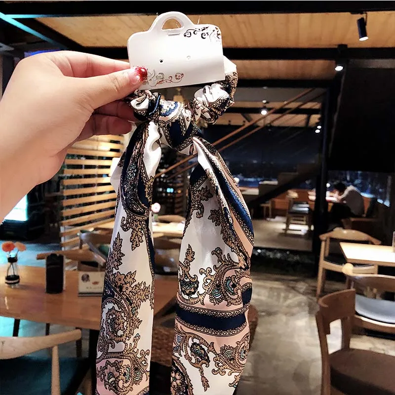6 New Women Vintage Leopard Print Ribbon Elastic Hair Bands National Style Headband Scrunchie Rubber Band Fashion Hair Accessories - Цвет: 6