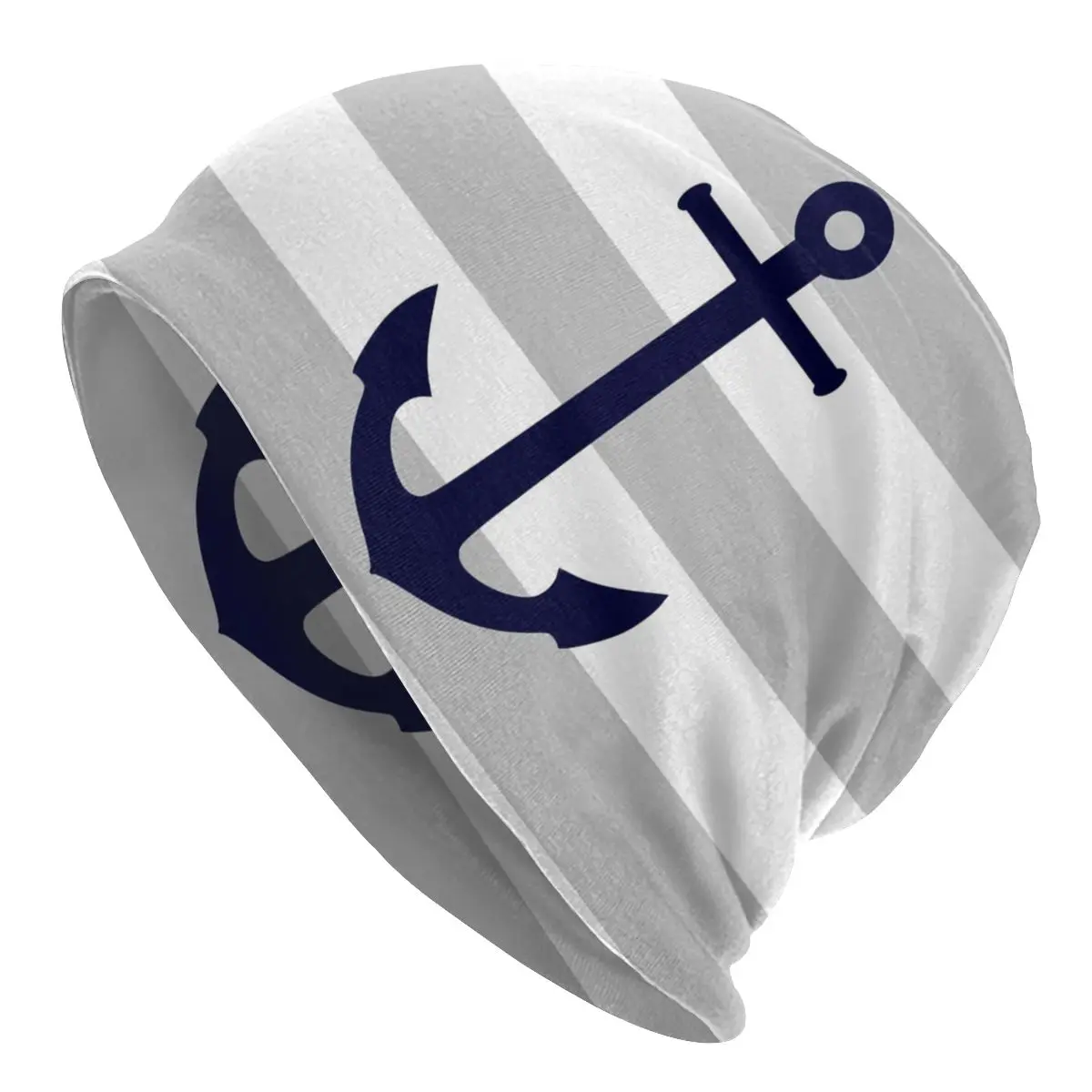 

Зимняя вязаная шапка для мужчин и женщин, для взрослых, морские, темно-синие Шапки, облегающие шапки, шапки с якорем на серых полосках, для моря, лодки, шапки